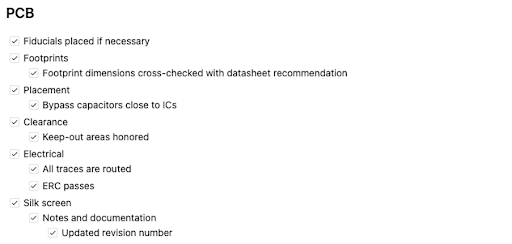 PCB items in the design review checklist template.