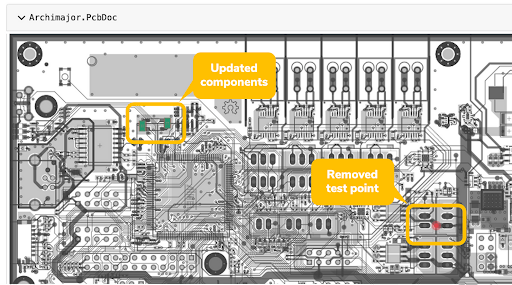 Full PCB redline shows an automatically removed test point.